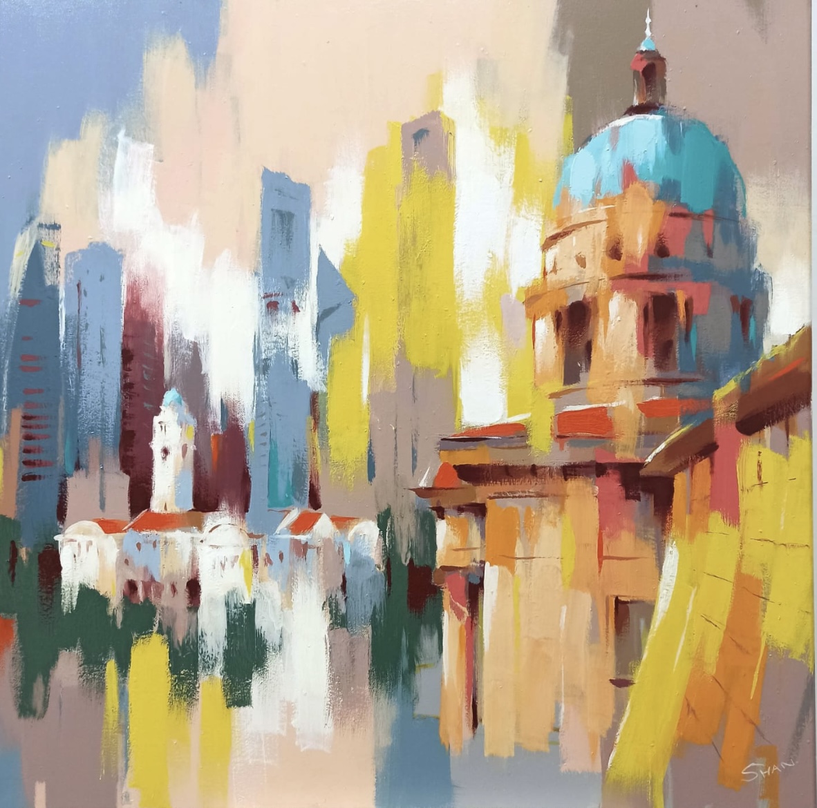 urban, cityscape, National gallery cityscape, Oil on canvas, painting, Yap Wen Shan